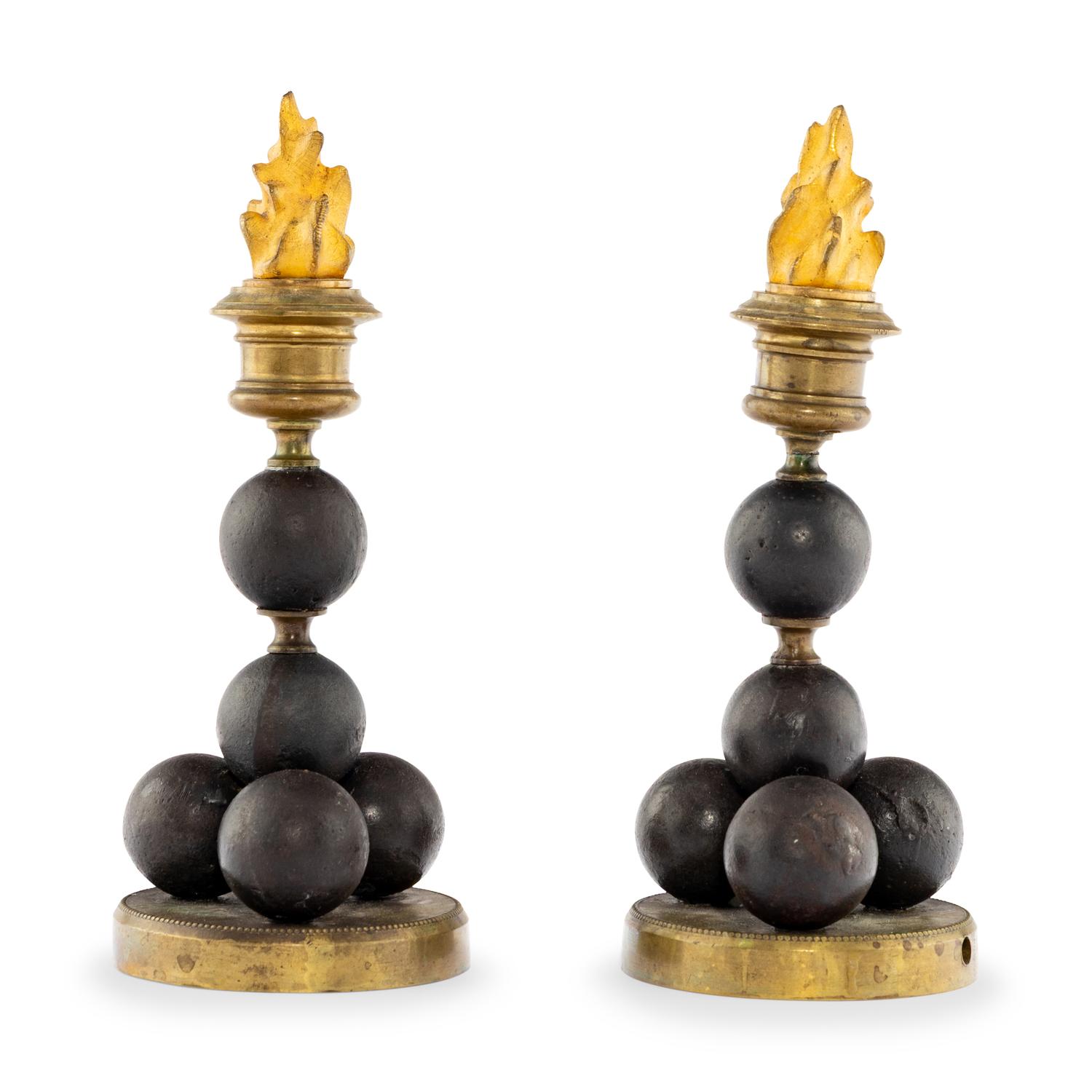 A Pair of French Gilt Bronze and Metal Candlesticks
