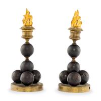 A Pair of French Gilt Bronze and Metal Candlesticks