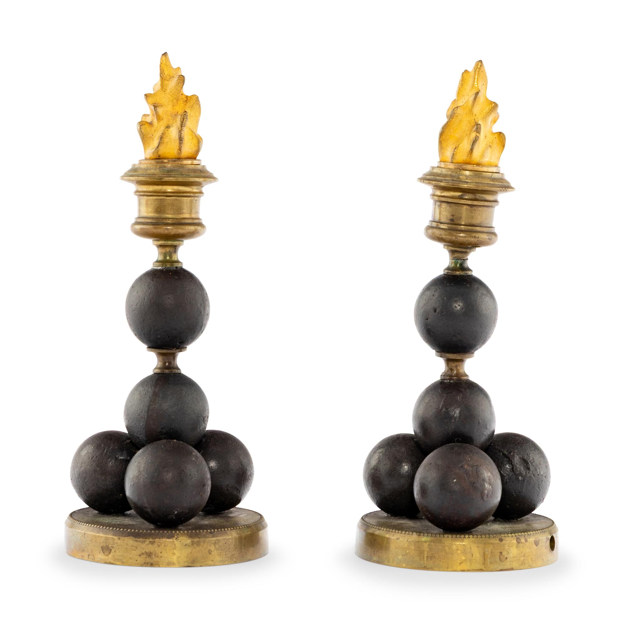 A Pair of French Gilt Bronze and Metal Candlesticks