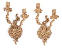 A Pair of Gilt Metal Two-Light Sconces