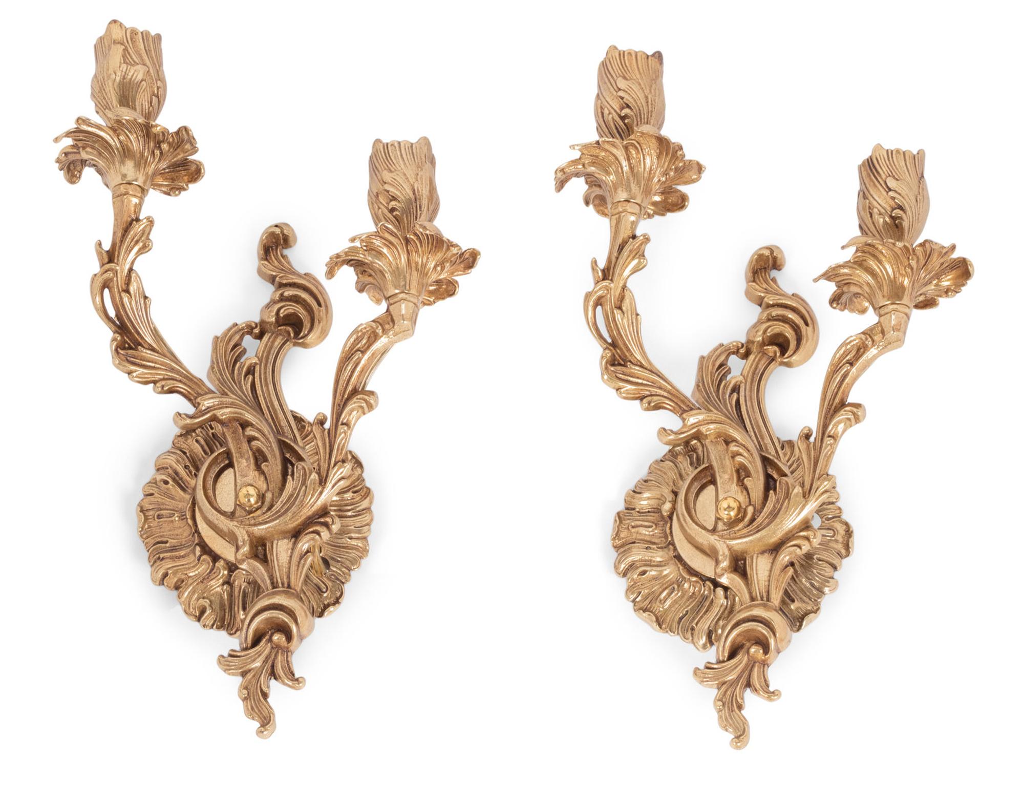 A Pair of Gilt Metal Two-Light Sconces