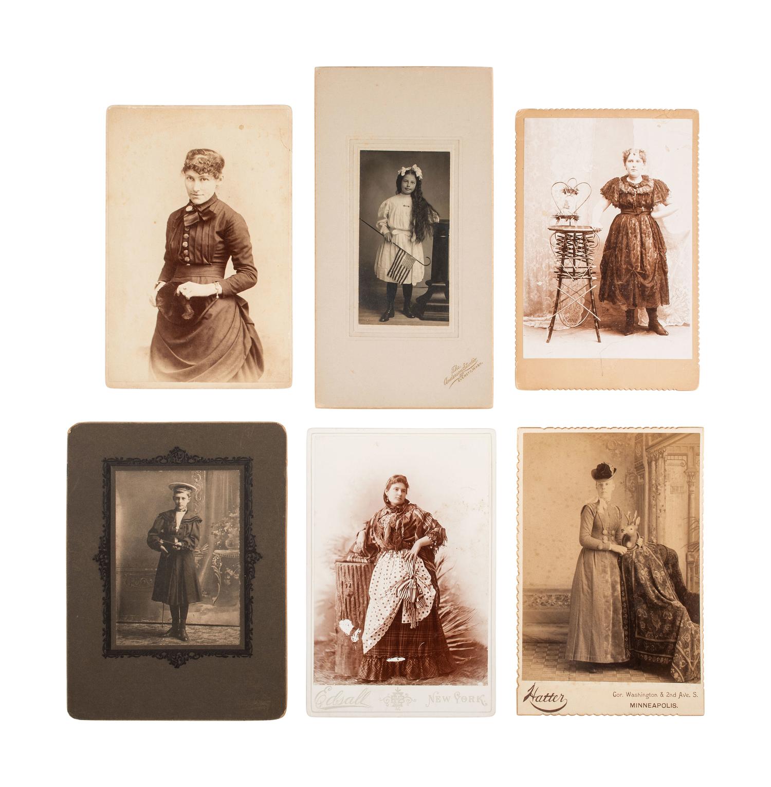 [EARLY PHOTOGRAPHY]. 83 cabinet & large format photos, incl. children, families, students, & a band