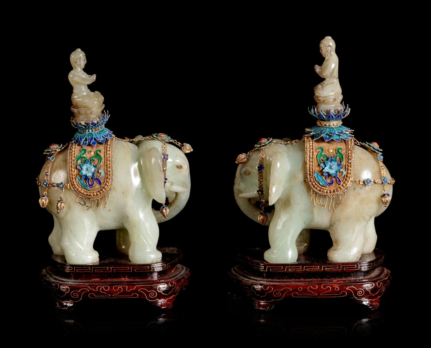 Three Chinese Jade Figures of Elephants