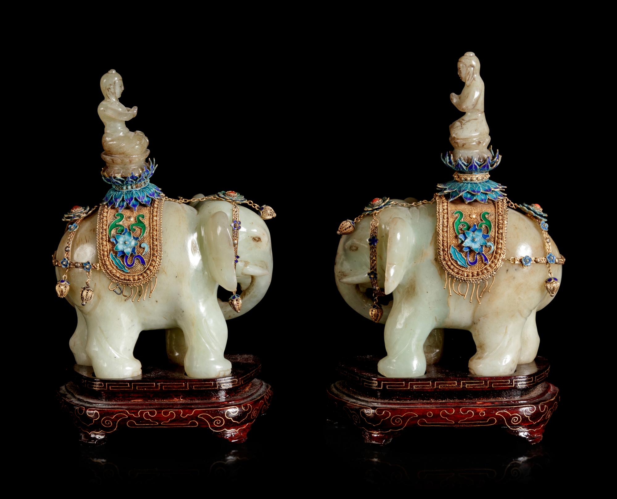 Three Chinese Jade Figures of Elephants