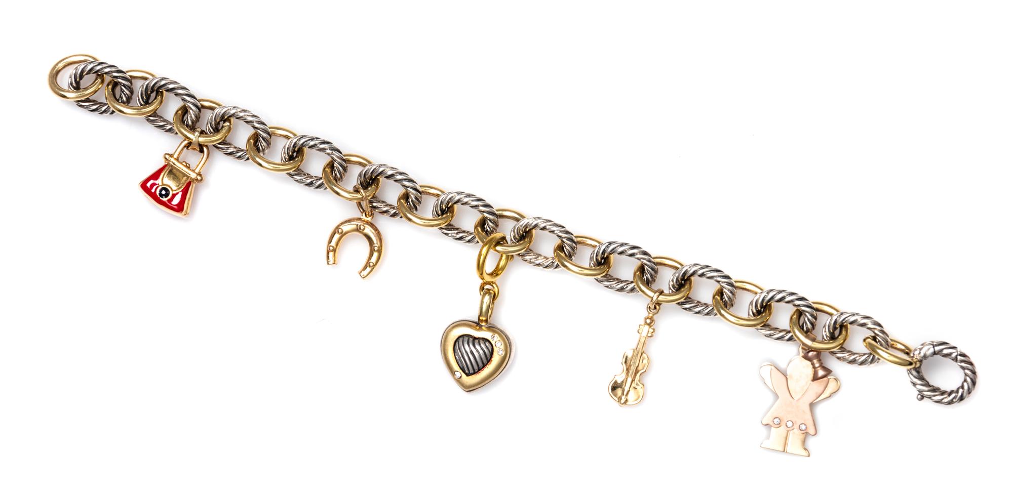 A Sterling Silver and 18 Karat Yellow Gold 'Oval Link' Charm Bracelet, David Yurman, 38.80 dwts.
