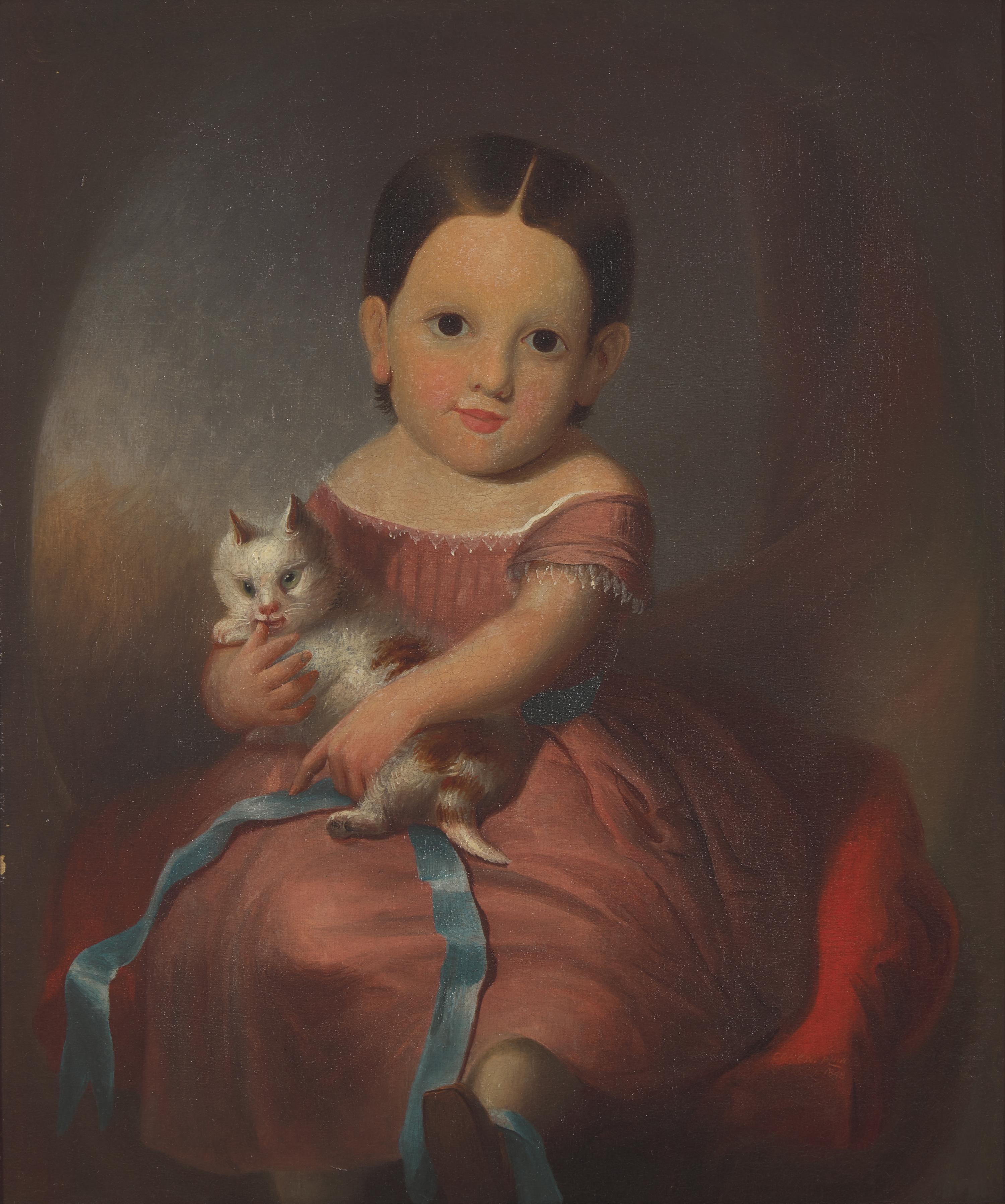American School, 19th Century — Portrait of a Little Girl with Kitten