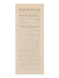 [BOOTH, John Wilkes (1838-1865)]. A broadside playbill for Booth's performance as Raphael in The Marble Heart at the Boston Museum, 26 May 1864.