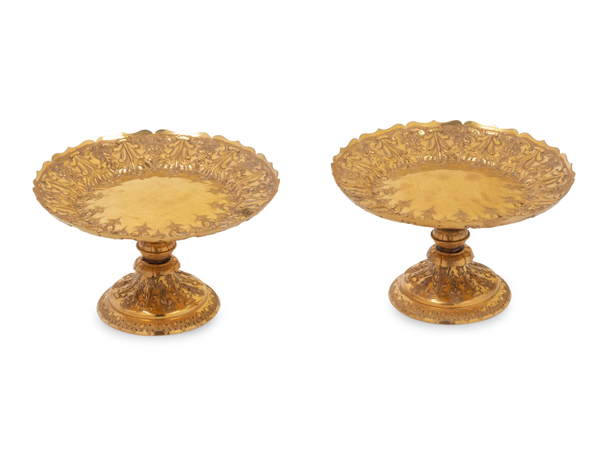 A Pair of English Gilt Bronze Compotes