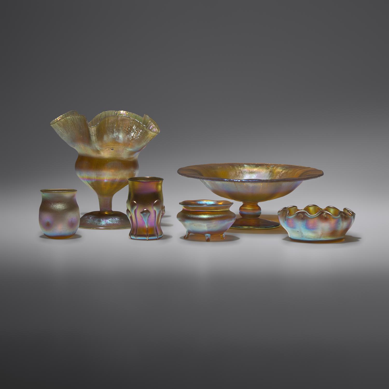 Collection of 6 favrile items, c. 1954