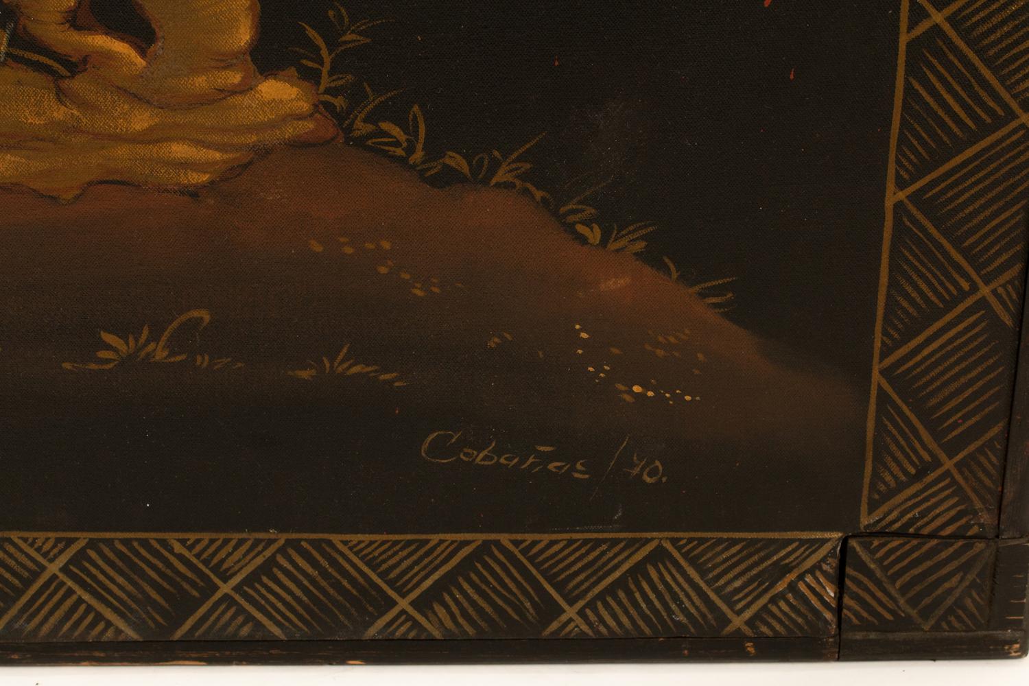 A Continental Chinoiserie Painted Four-Panel Floor Screen