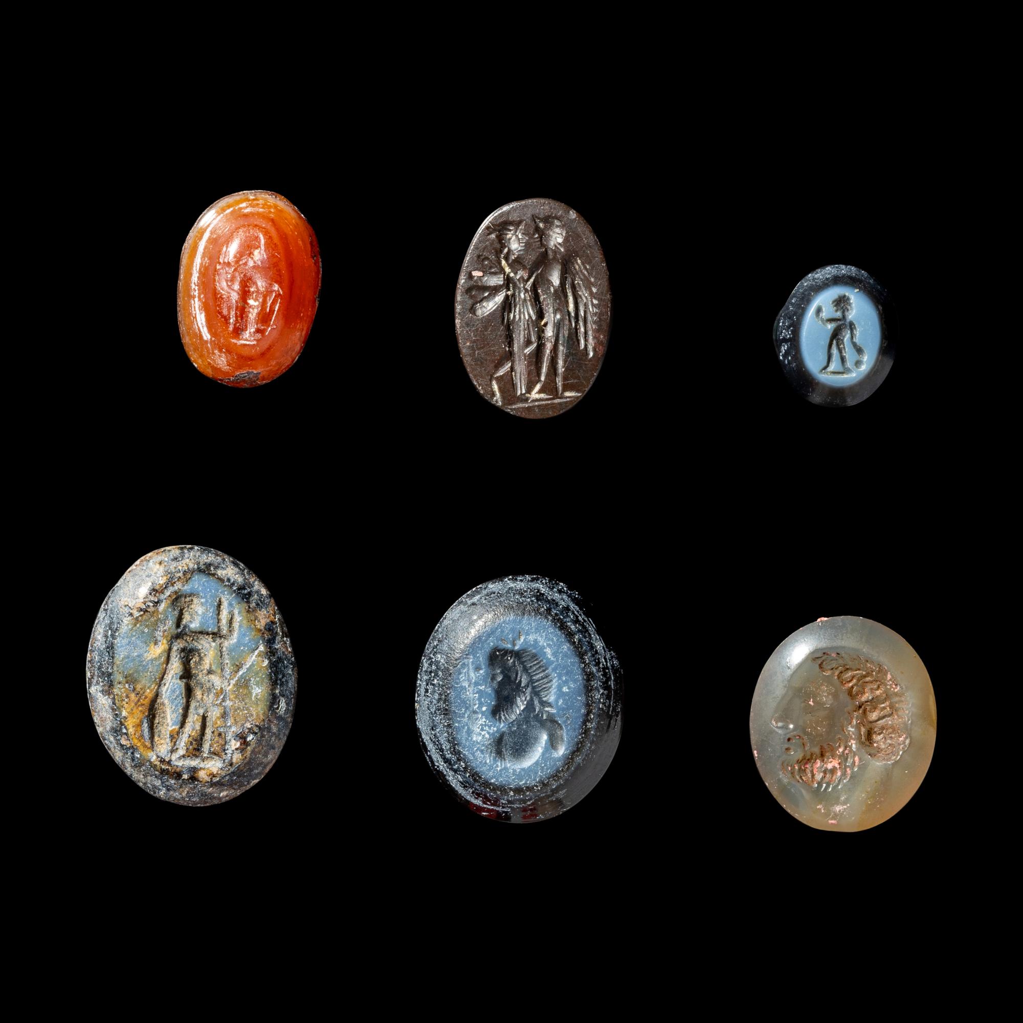 Six Roman Nicolo and Agate Intaglios