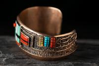 14K Gold Tufa Cast Cuff Bracelet, with Mosaic Inlay Katsina