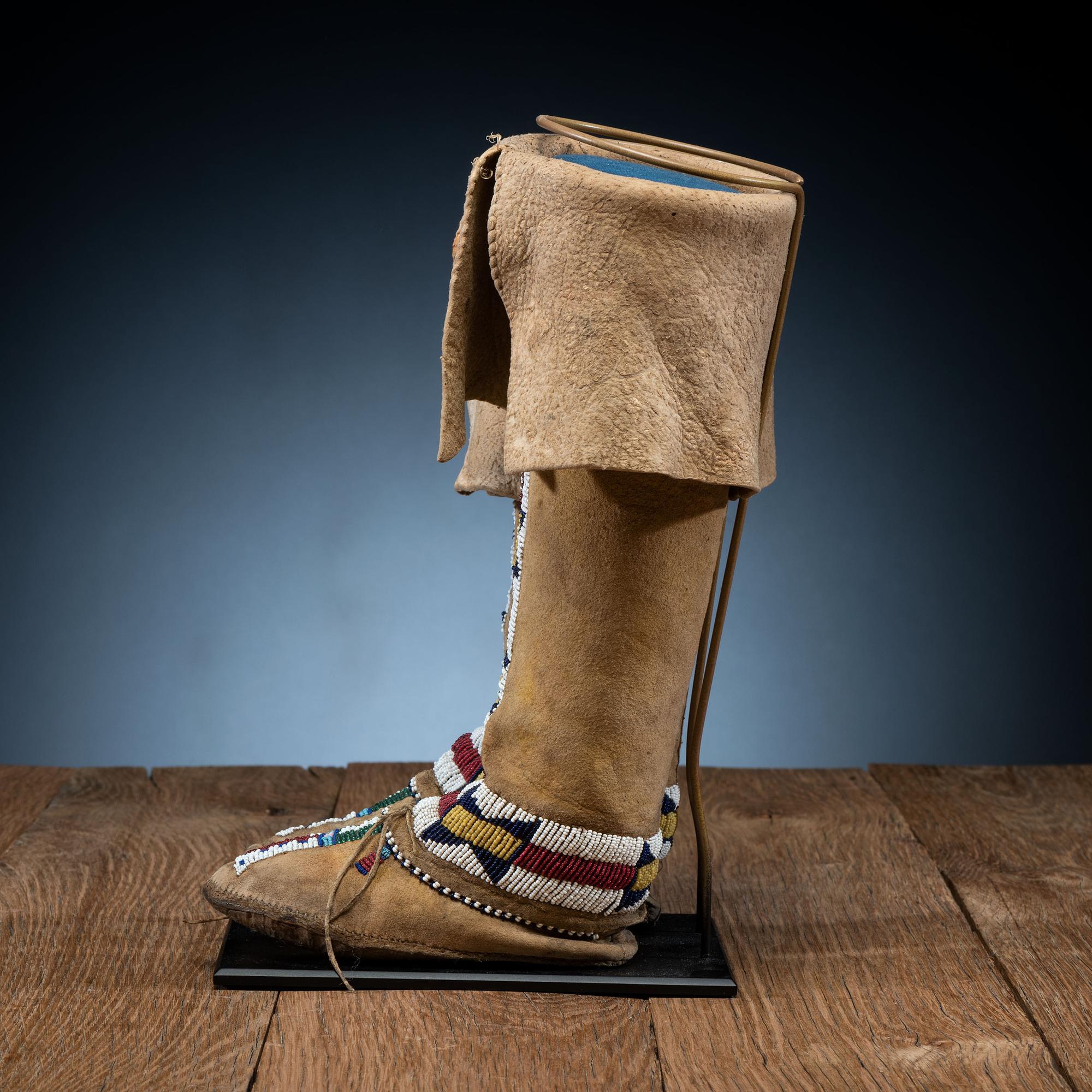 Cheyenne Toddler's Beaded Deer Hide Hightop Moccasins