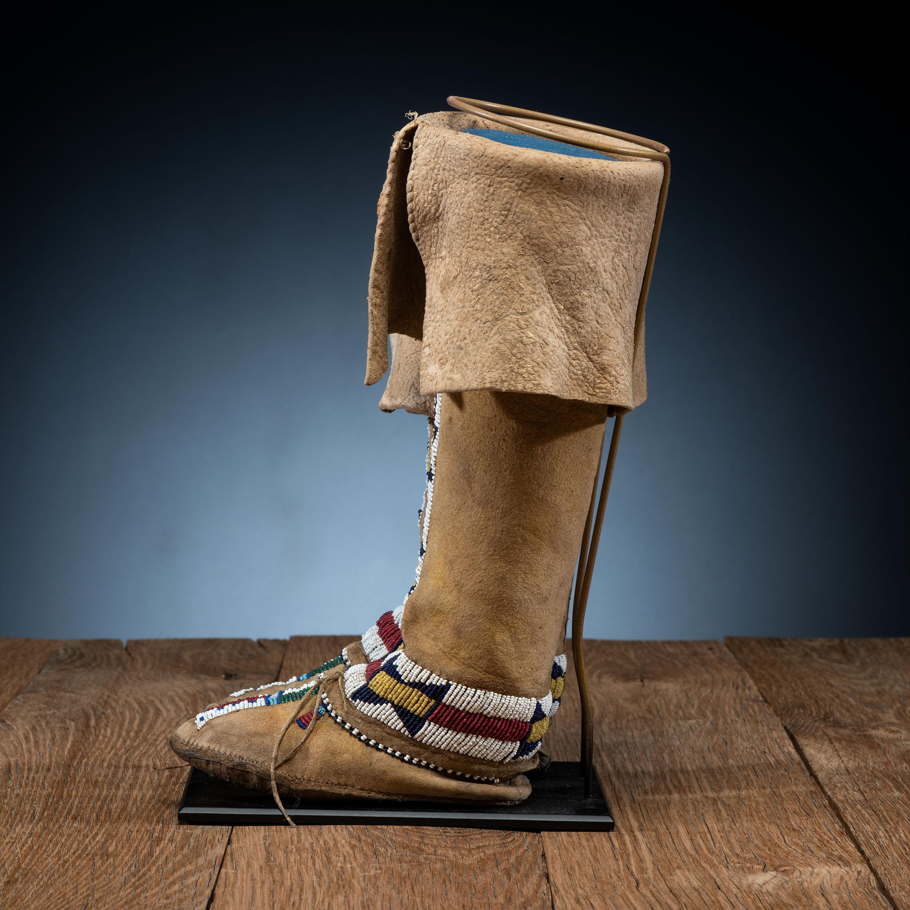 Cheyenne Toddler's Beaded Deer Hide Hightop Moccasins