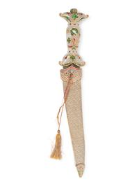 A Mughal Style Enameled and Hardstone Dagger