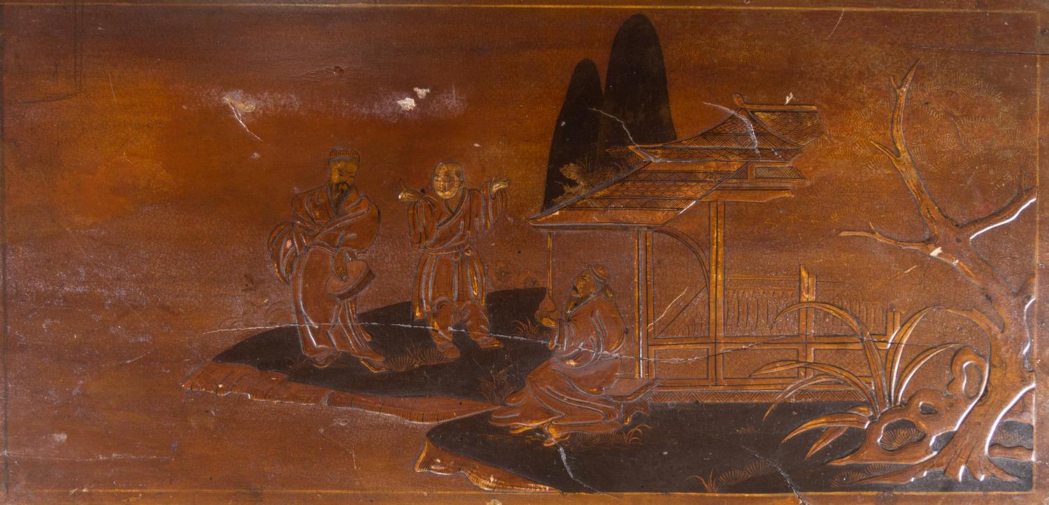 A Chinoiserie Decorated Trunk on Stand