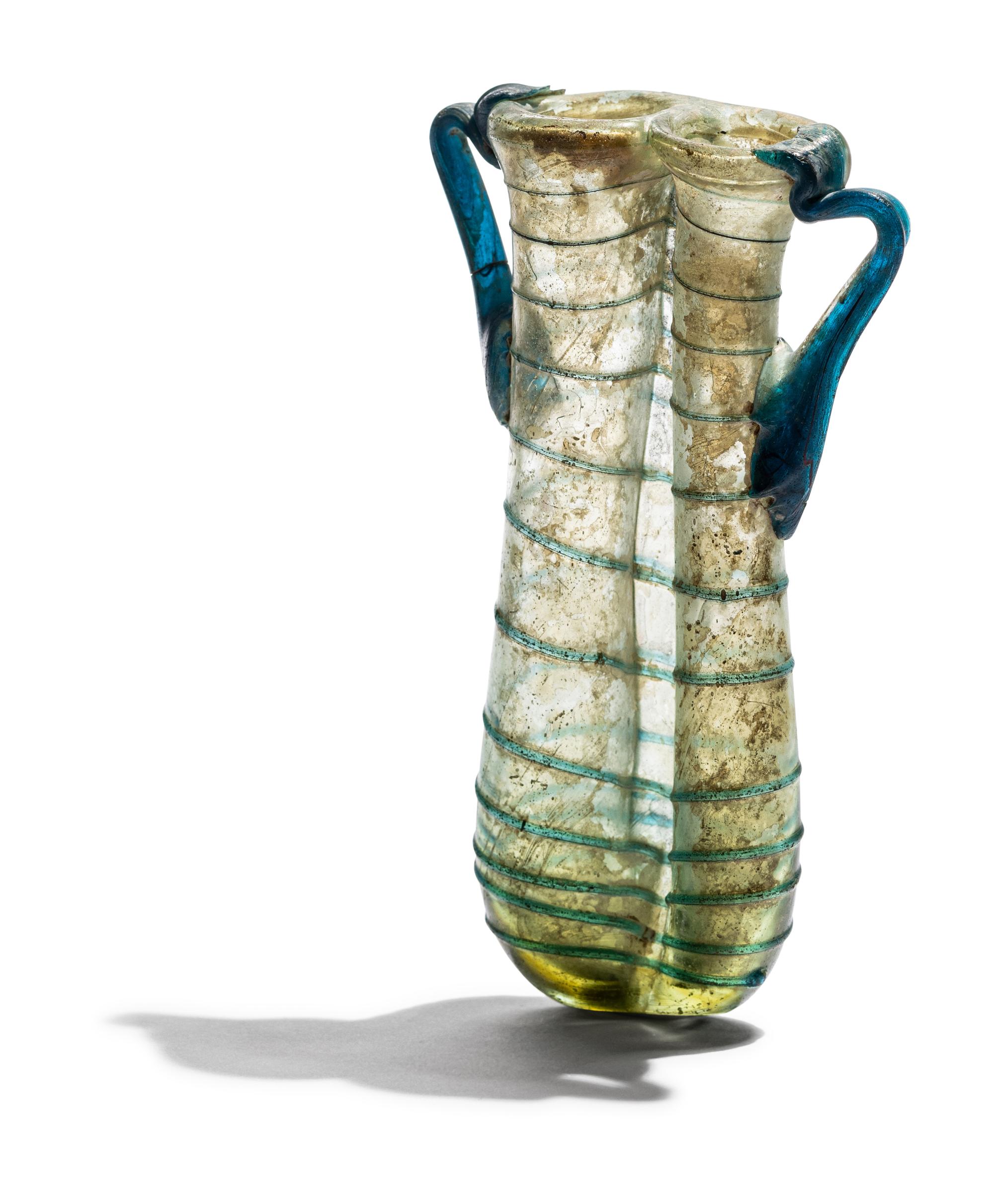 A Roman Blue Glass Double Balsamarium