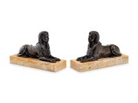 A Pair of Empire Style Cast Bronze Sphinx-Form Bookends