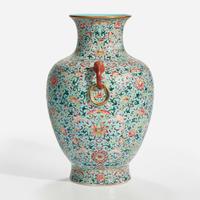 A Chinese famille rose turquoise-ground porcelain vase