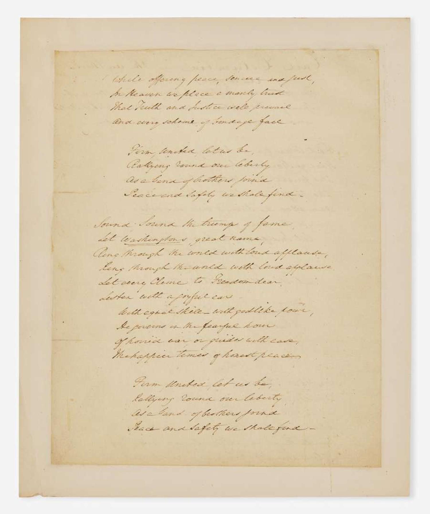 [Americana] [Hail Columbia] Hopkinson, Joseph: Autograph Copy of "Hail Columbia"