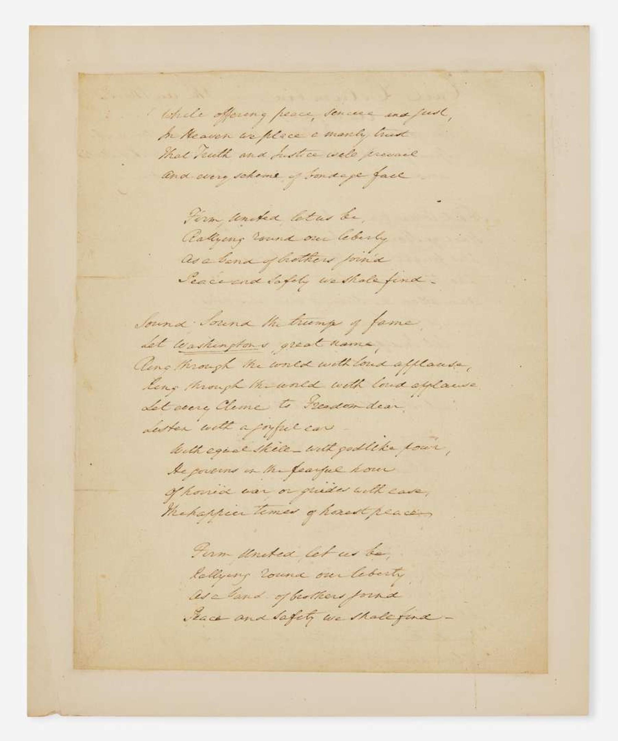 [Americana] [Hail Columbia] Hopkinson, Joseph: Autograph Copy of "Hail Columbia"