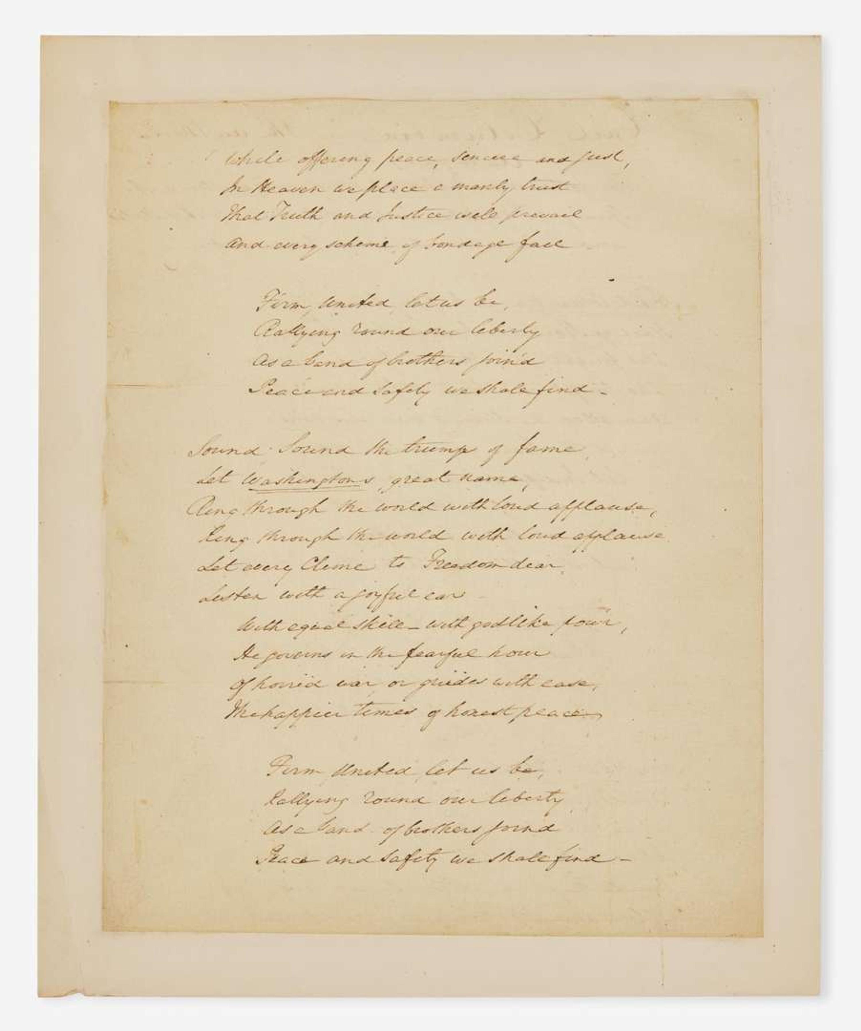 [Americana] [Hail Columbia] Hopkinson, Joseph: Autograph Copy of "Hail Columbia"