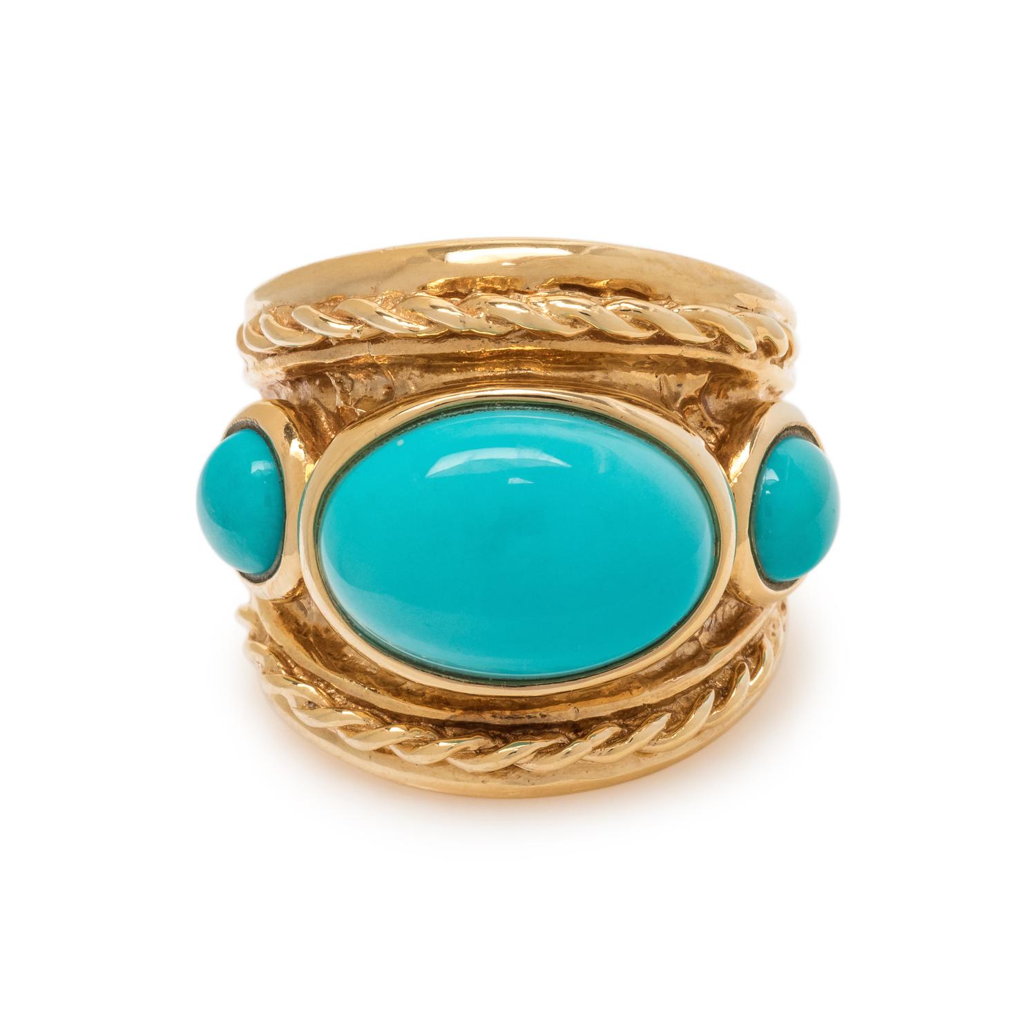 GEORGE LEDERMAN, YELLOW GOLD AND TURQUOISE RING