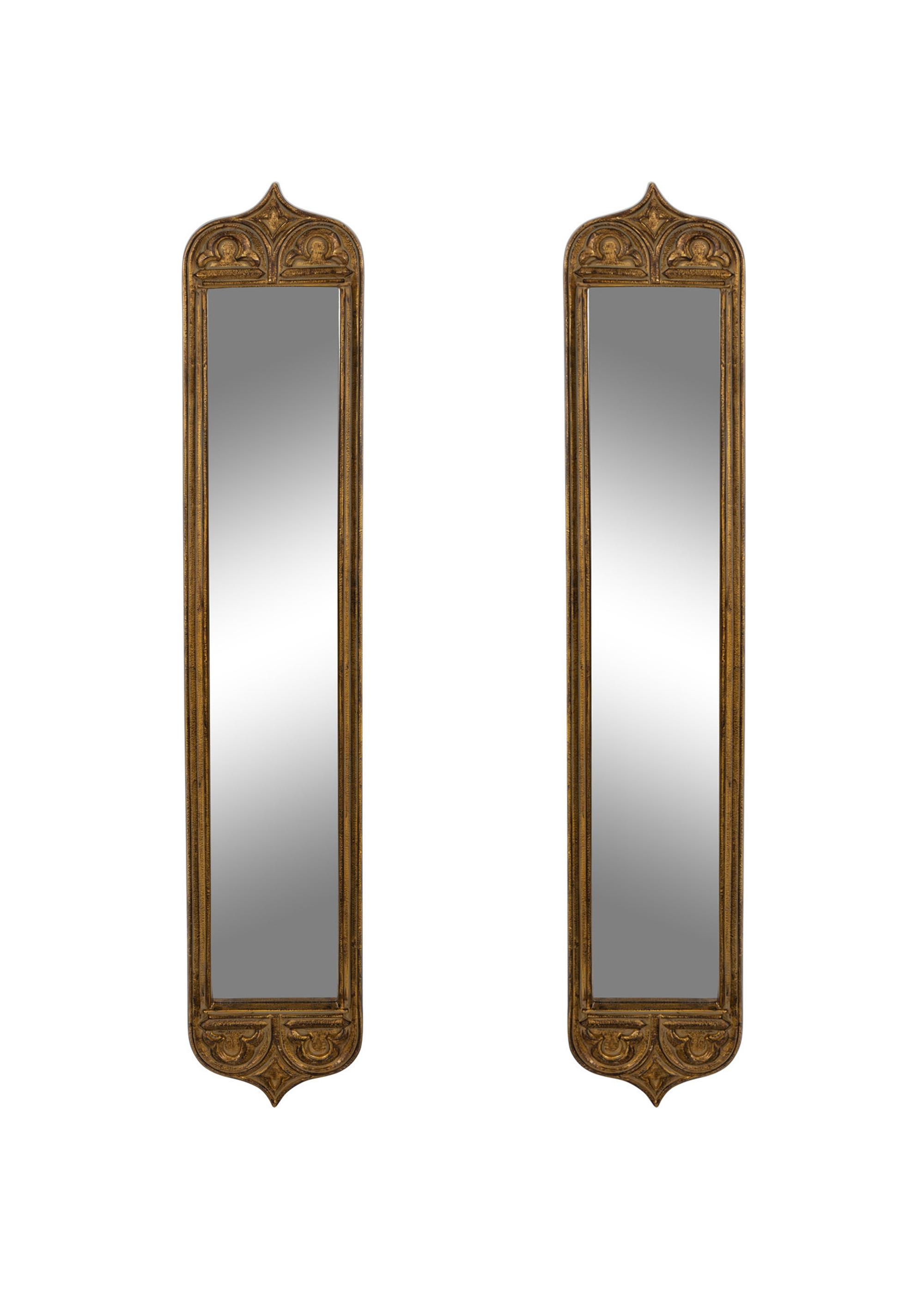A Pair of Art Nouveau Gilt Framed Pier Mirrors
