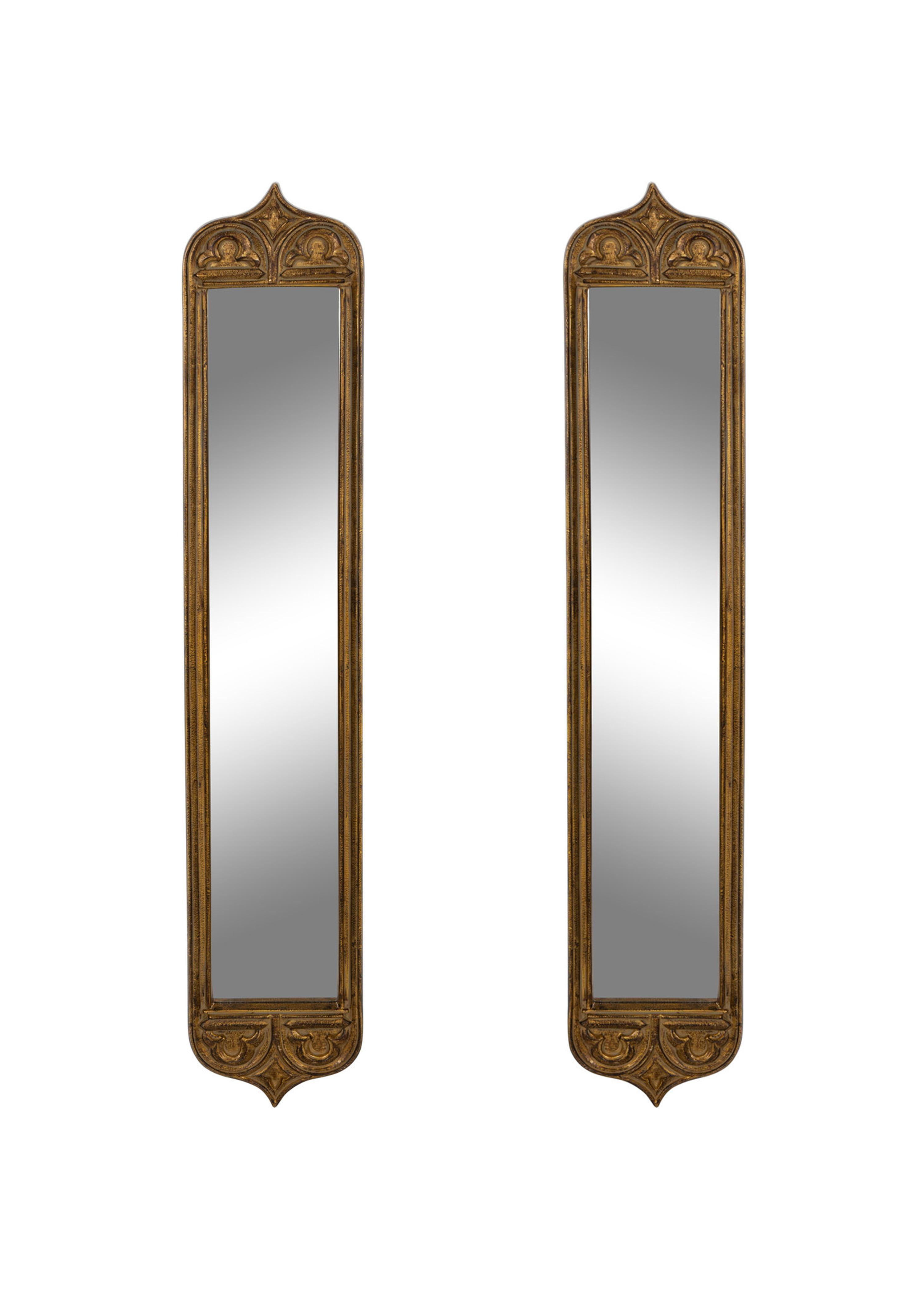 A Pair of Art Nouveau Gilt Framed Pier Mirrors