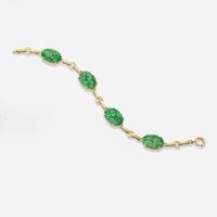 A Set of 14K Yellow Gold and Jadeite Necklace and Bracelet
