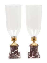 A Pair of French Gilt Metal and Marble Mounted Photophores