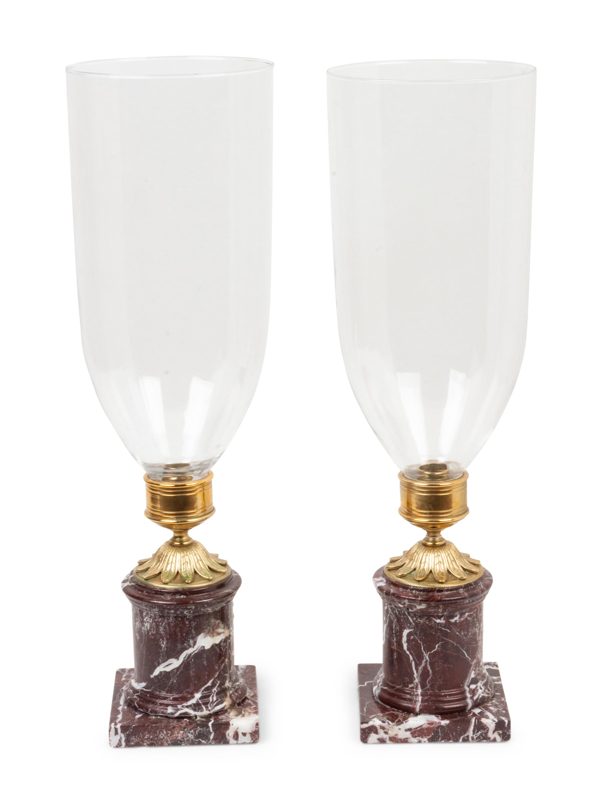 A Pair of French Gilt Metal and Marble Mounted Photophores