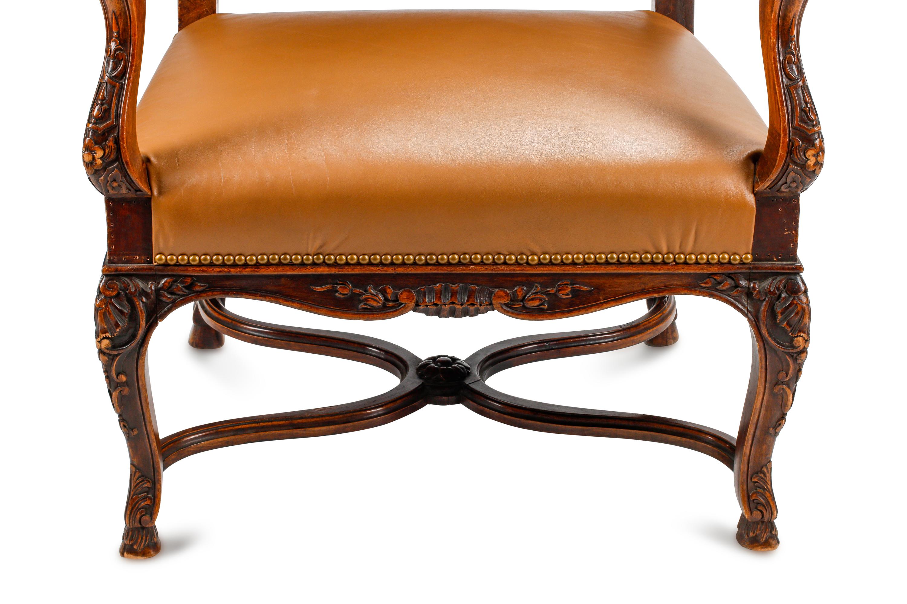 A Régence Style Leather-Upholstered High Back Armchair