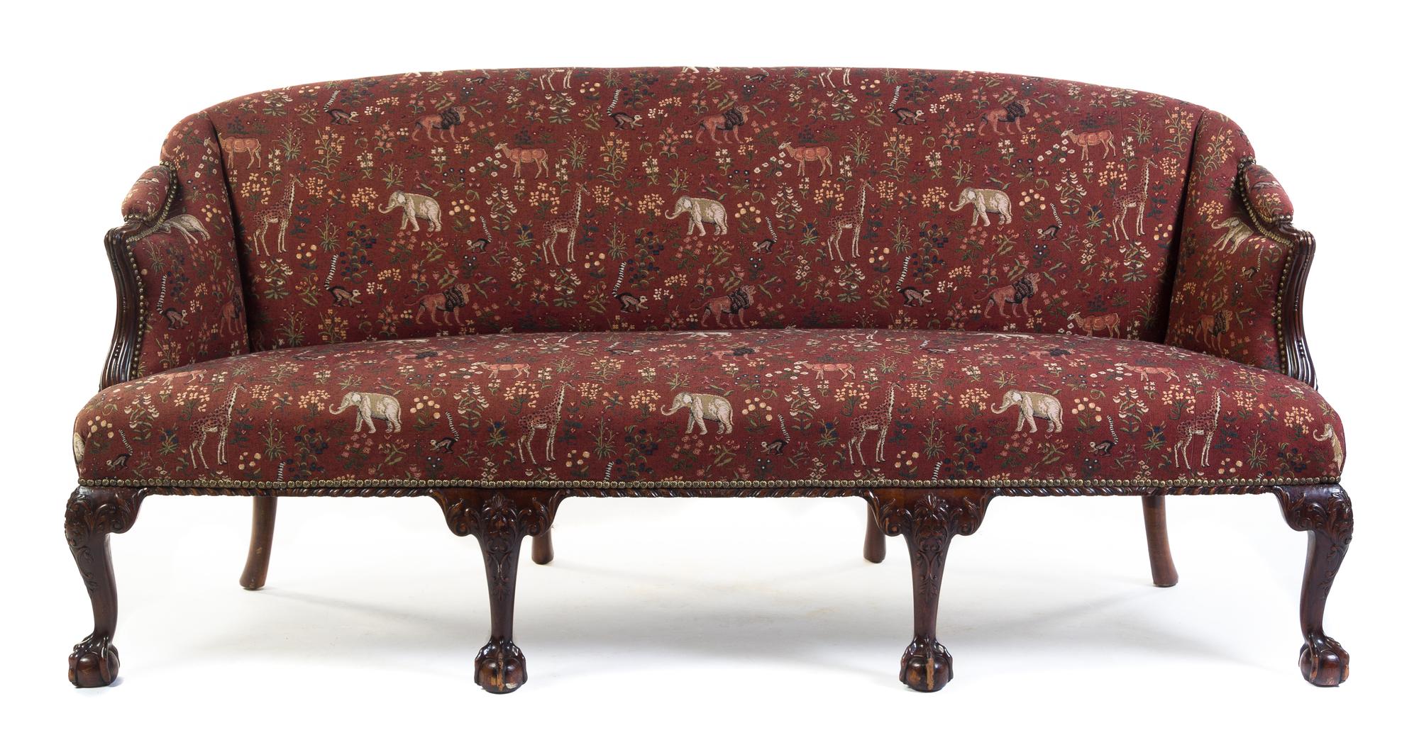 A Chippendale Style Mahogany Sofa Height 37 x width 80 1/2 x depth 31 inches.