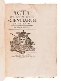 [SOCIETAS REGIAS SCIENTARUM UPSALIENSIS]. Carolus LINNAEUS, Jan Frederik GRONOVIUS, and others. Acta societatis regiae scientiarum Upsaliensis ad annum MDCCXL [- MDCCXLII ]. Stockholm: Laurentius Salvius, 1744-1748