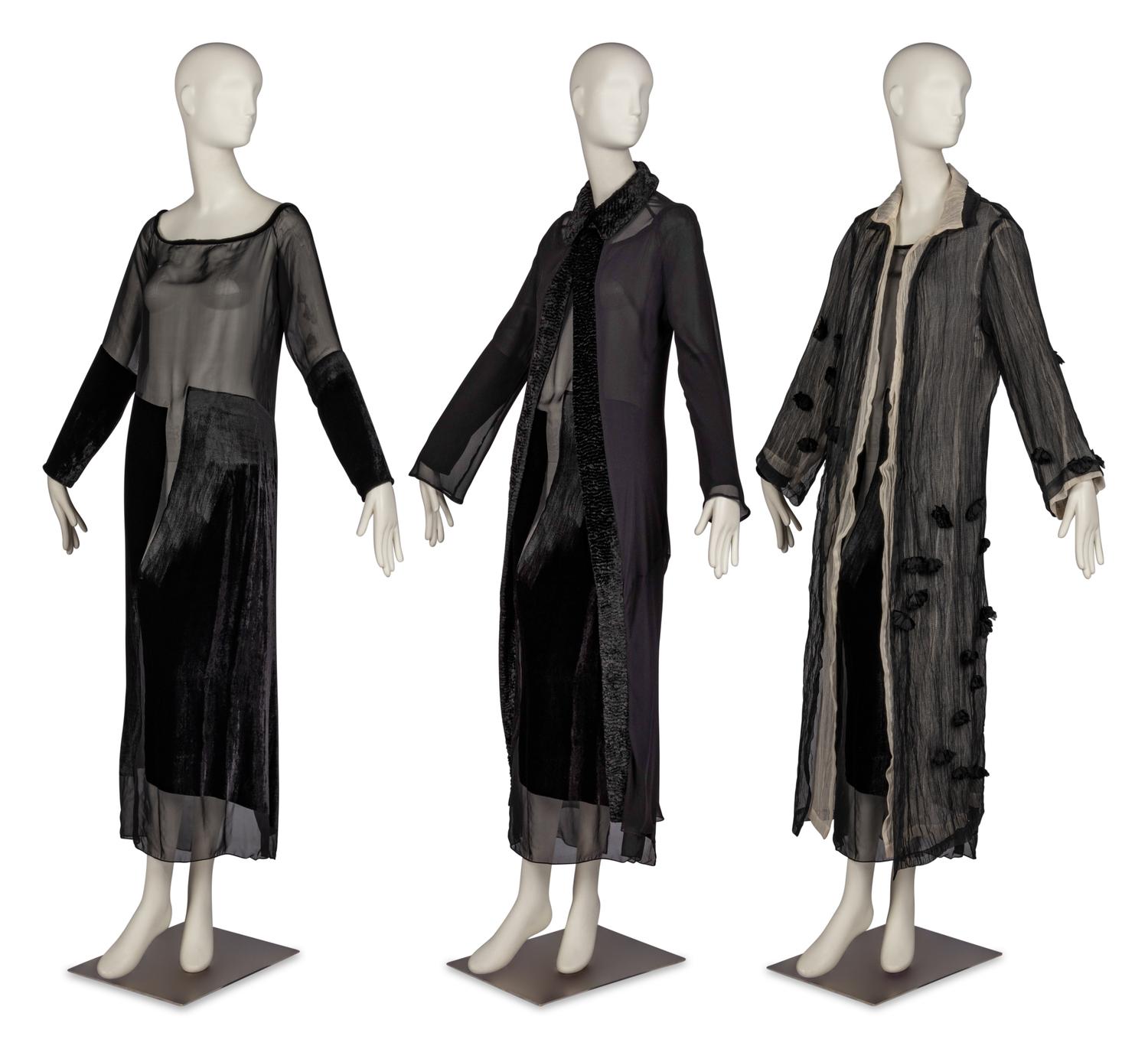 Yohji Yamamoto Jacket, One Comme des Garçons Jacket, and One Unmarked Dress