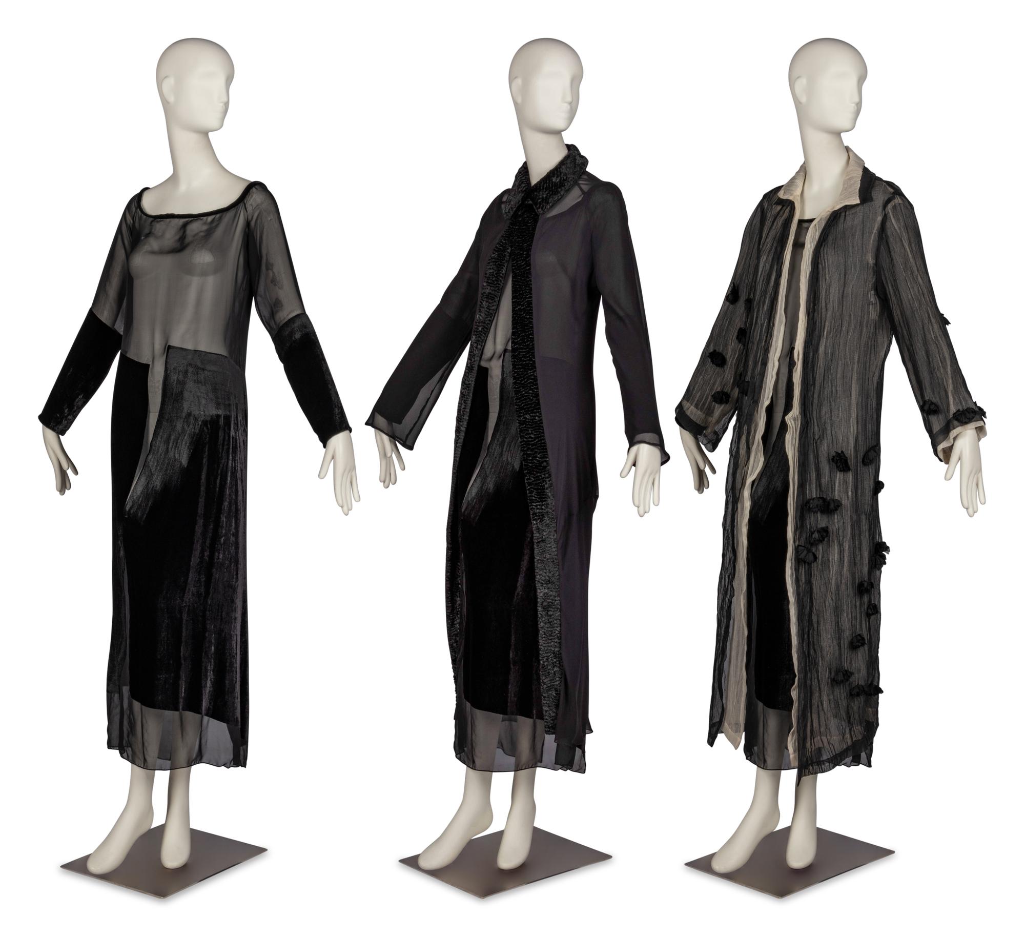 Yohji Yamamoto Jacket, One Comme des Garçons Jacket, and One Unmarked Dress