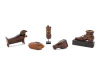 A Group of 8 Folk Art Carved Snuff Boxes and Pipe Stems