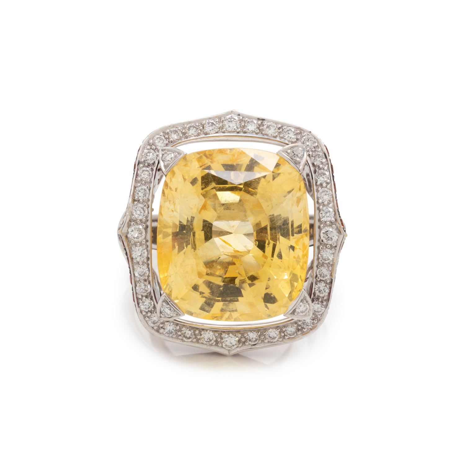 STEPHEN WEBSTER, YELLOW SAPPHIRE, ORANGE SAPPHIRE, AND DIAMOND RING