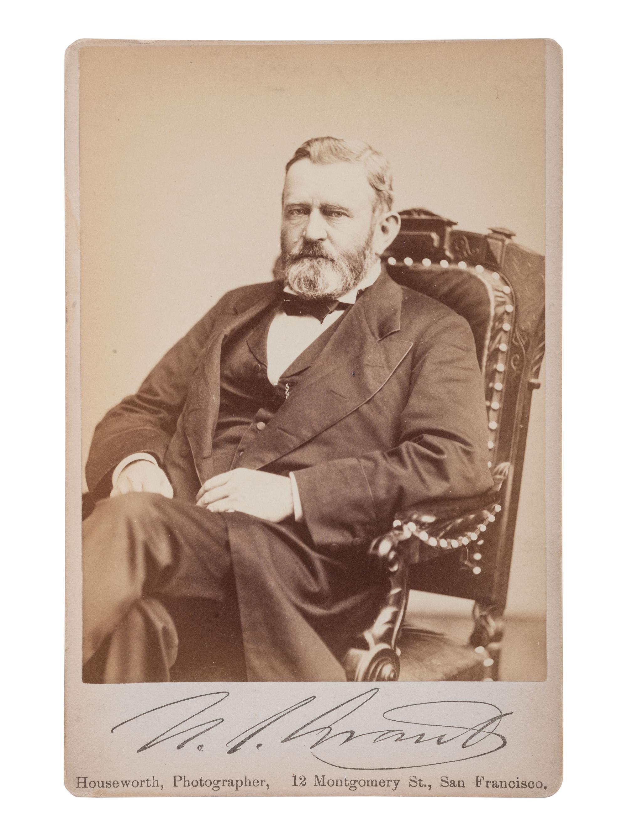 [GRANT, Ulysses S. 1822-1885)]. HOUSEWORTH, photog. Cabinet card of U.S. Grant. San Francisco, CA.