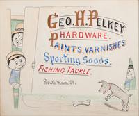 Five Framed Specialty Shop Advertising Hand Colored Prints and Watercolors
