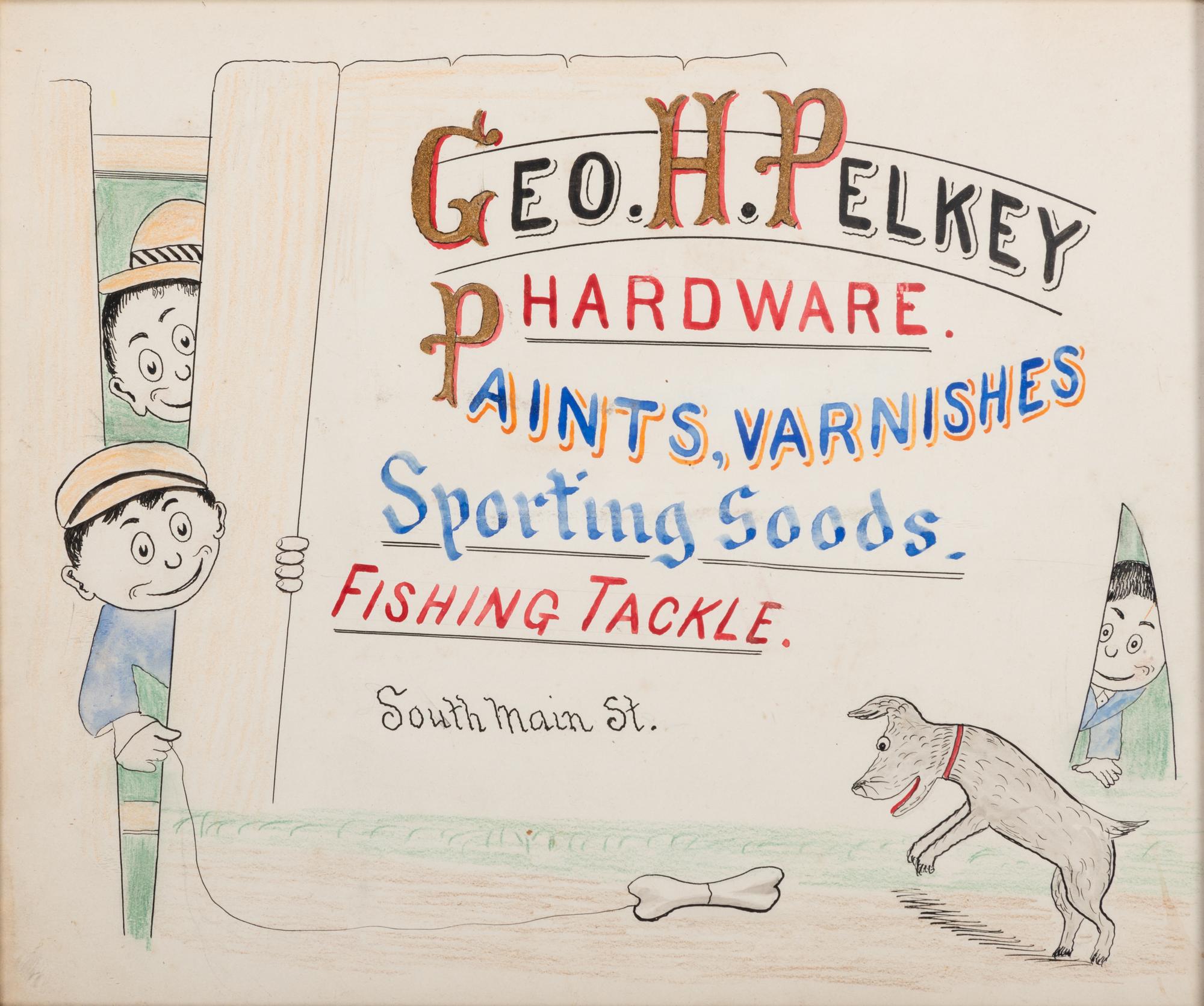 Five Framed Specialty Shop Advertising Hand Colored Prints and Watercolors