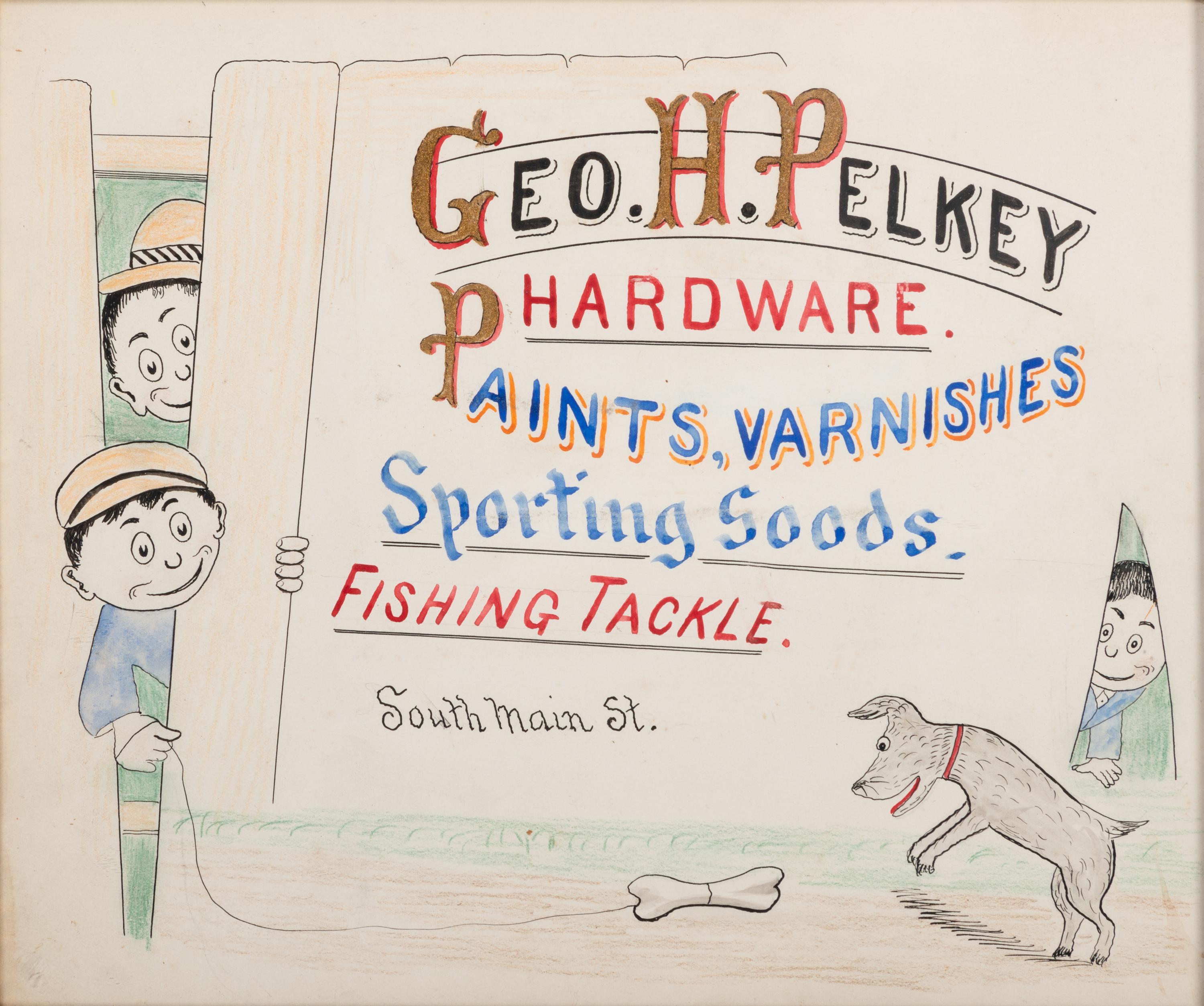 Five Framed Specialty Shop Advertising Hand Colored Prints and Watercolors