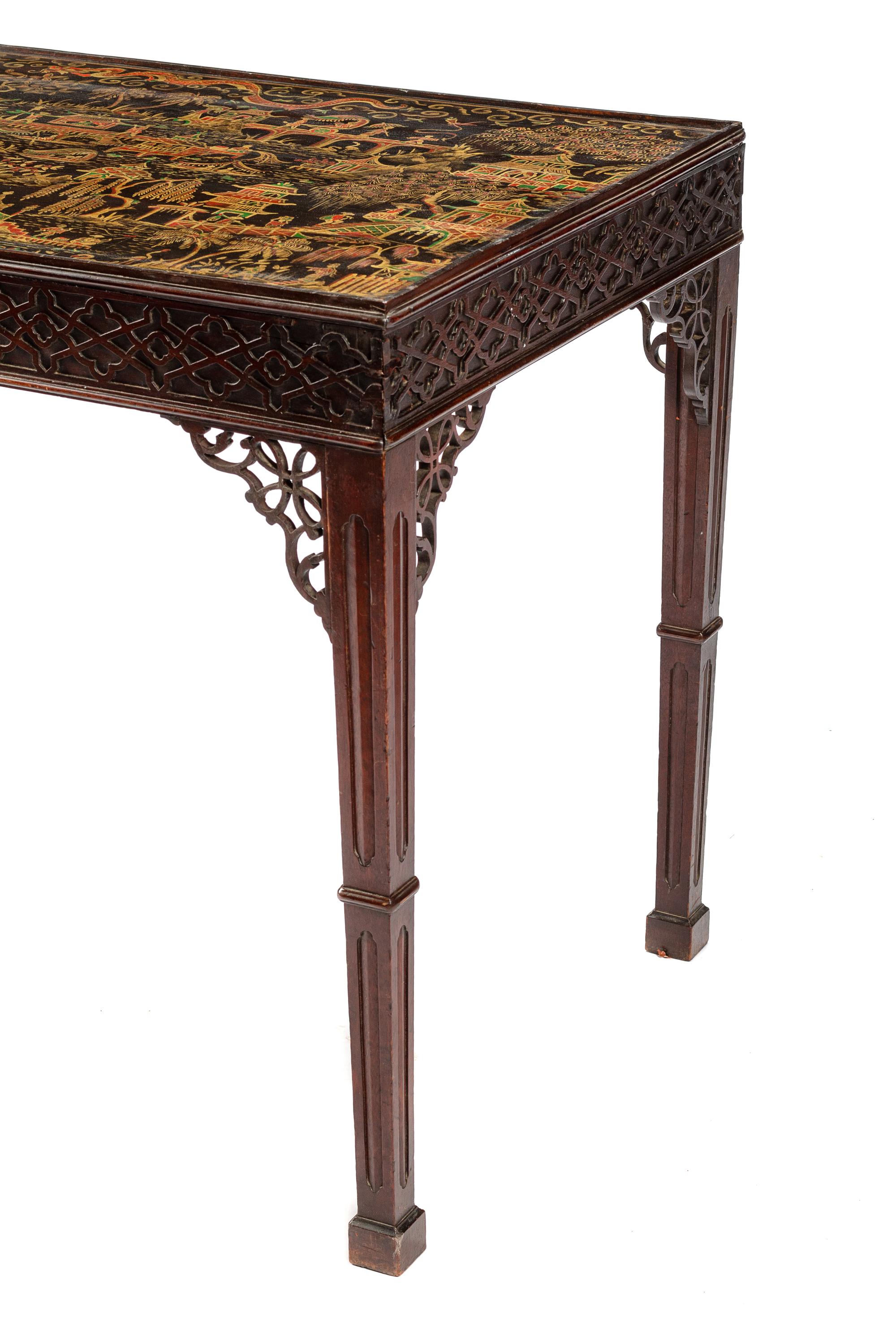 A George III Style Chinoiserie Decorated Mahogany Tea Table