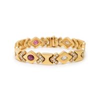 DIAMOND, RUBY, AND YELLOW GOLD BRACELET