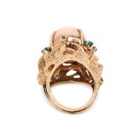ANGEL SKIN CORAL, TURQUOISE AND DIAMOND RING