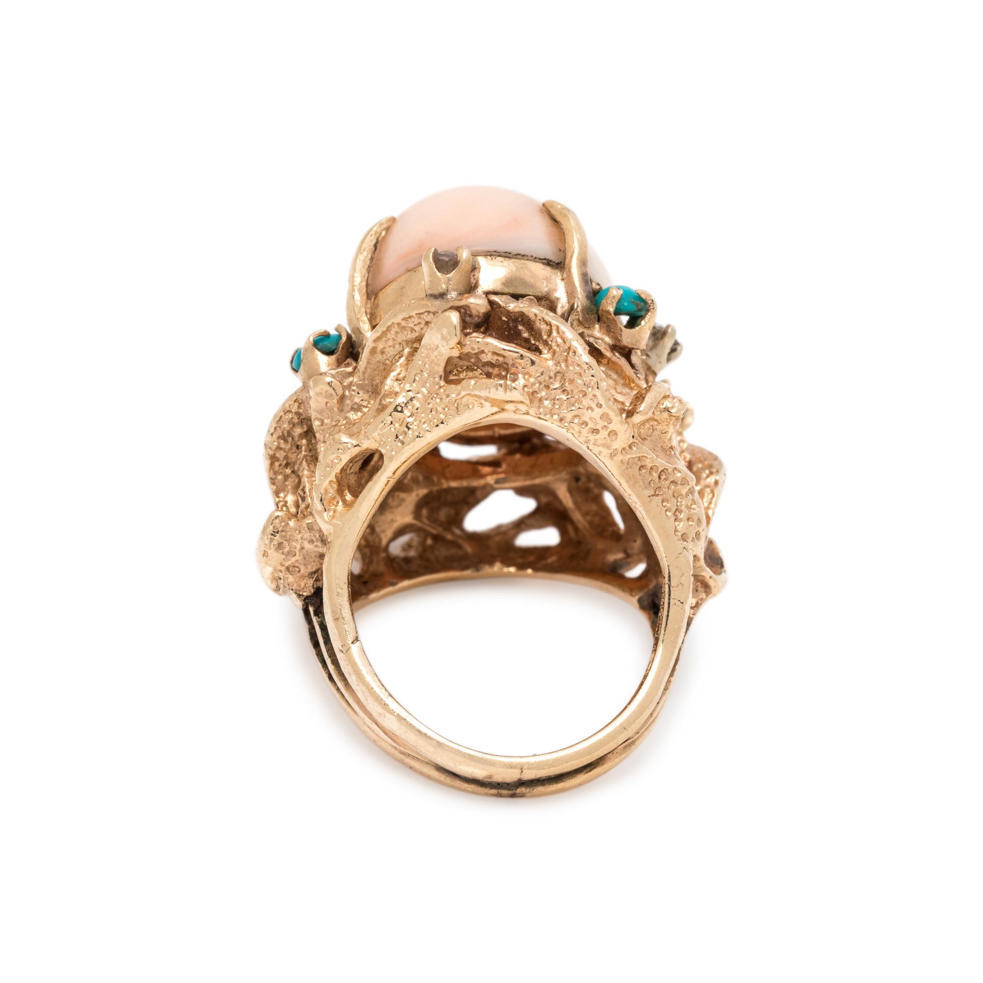 ANGEL SKIN CORAL, TURQUOISE AND DIAMOND RING