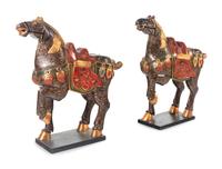 A Pair of Chinese Painted and Parcel Gilt Horses