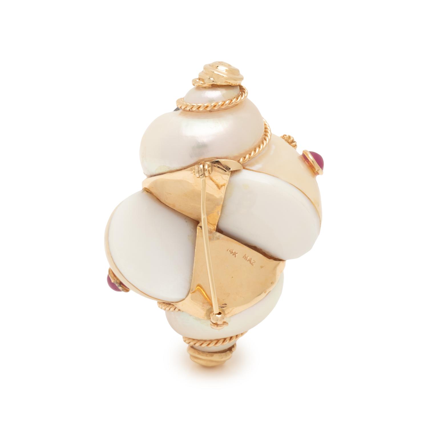 MAZ, SHELL AND MULTIGEM BROOCH