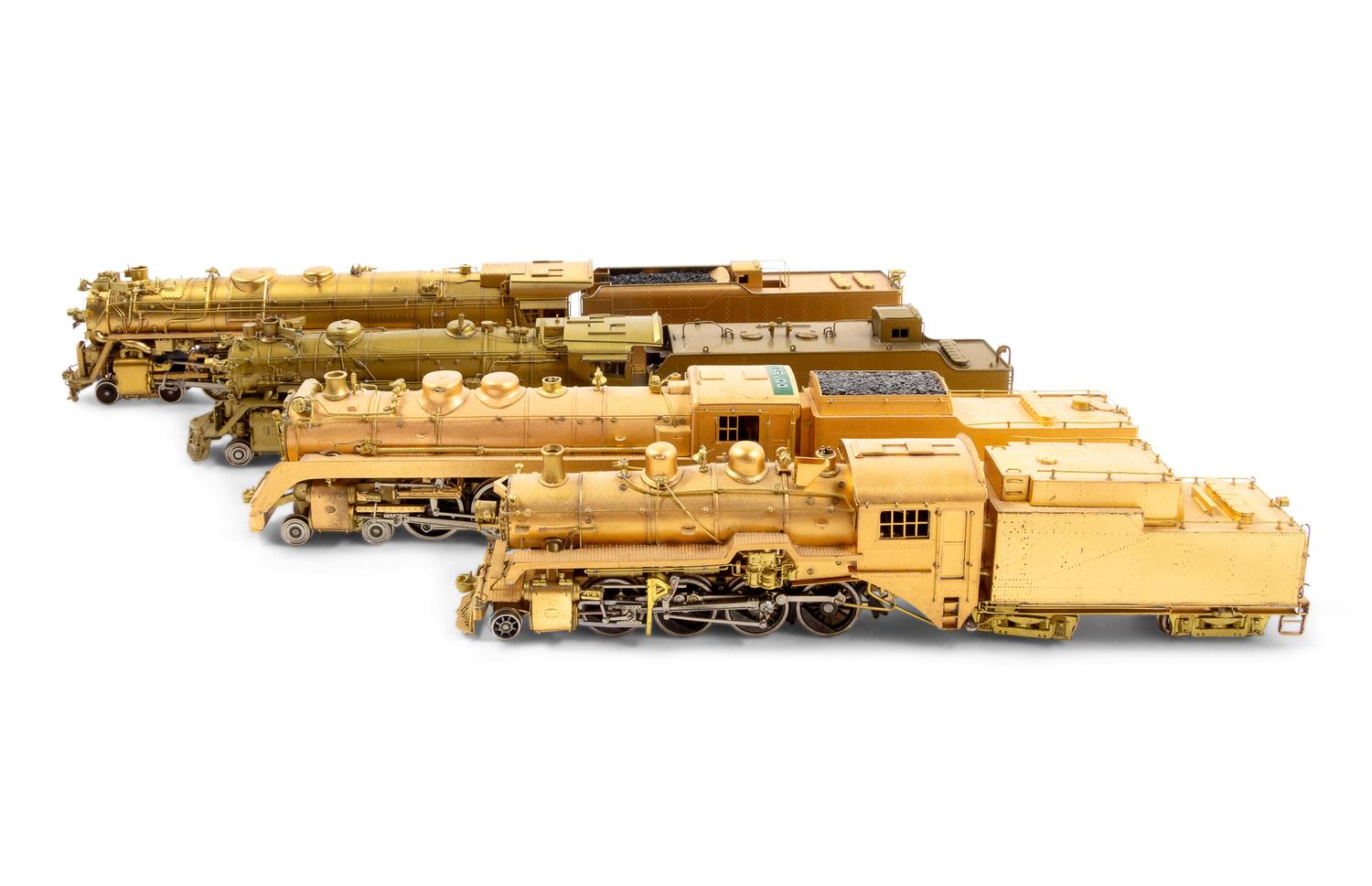 A Group of Four Brass HO-Gauge Locomotives and Tenders